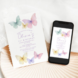 Convite Butterfly First Birthday Girl  Invitation