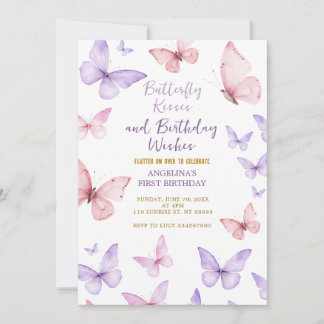Convite Butterfly First Birthday Invitation Girl