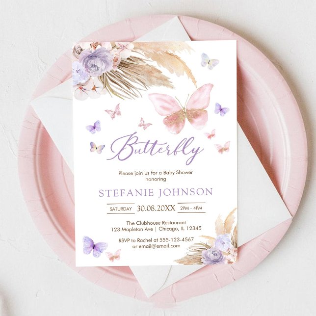 Convite Butterfly Floral Baby Shower Invitation (Criador carregado)