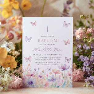 Convite Butterfly Floral Floral Baptism Christening