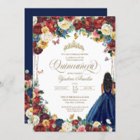 Butterfly Garden Burgundy Blue Floral Quinceanera