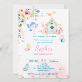 Convite butterfly garden first birthday invitation