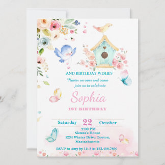 Convite butterfly garden first birthday invitation