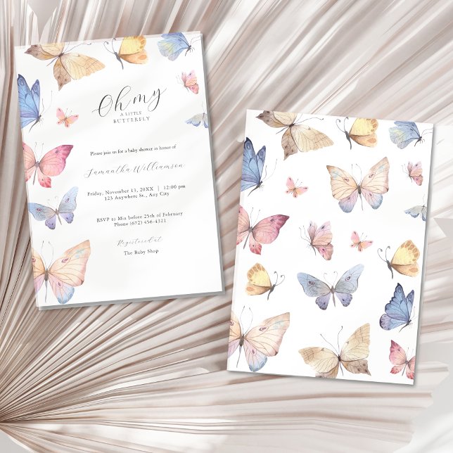 Convite Butterfly Girl Baby Shower Watercolor Invitation (Butterfly Girl Baby Shower Watercolor Invitation)