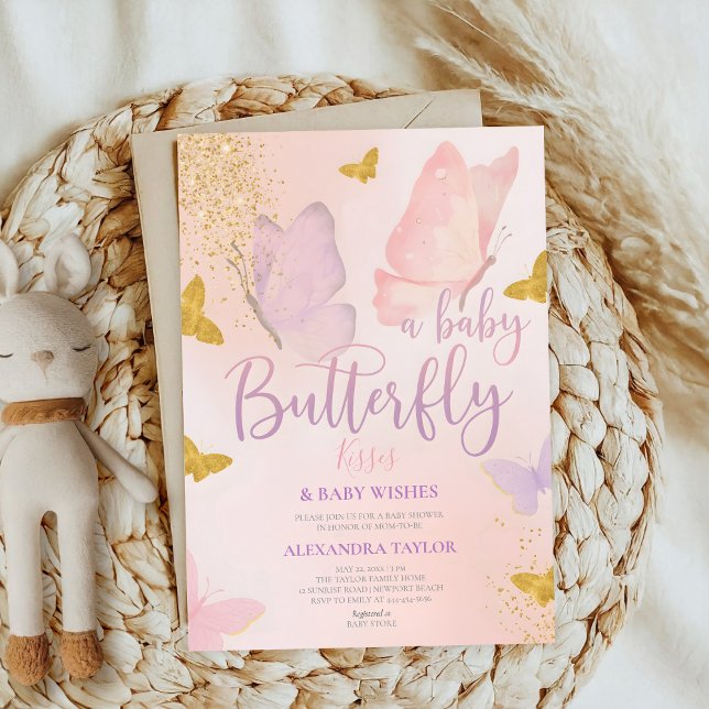 Convite Butterfly Kisses Wishes gender neutral baby shower (Criador carregado)