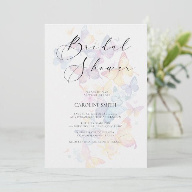 Convite Butterfly Pastel Bridal Shower Invitation (Em pé/Frente)