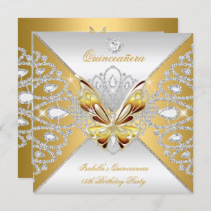 Convite Butterfly Quinceanera 15 do Partido Dourado Prata 