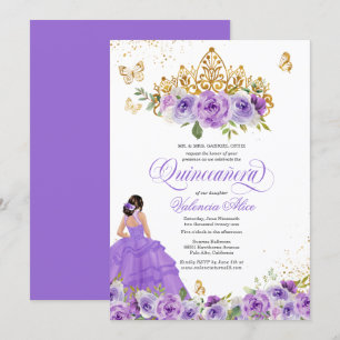 Convite Butterfly Quinceañera + Flores De Aquarela Roxos