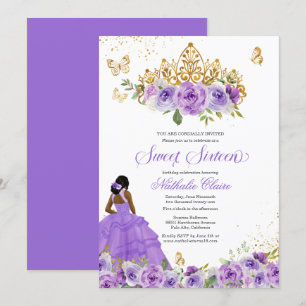 Convite Butterfly Sweet 16 + Flores De Aquarela Púrpura