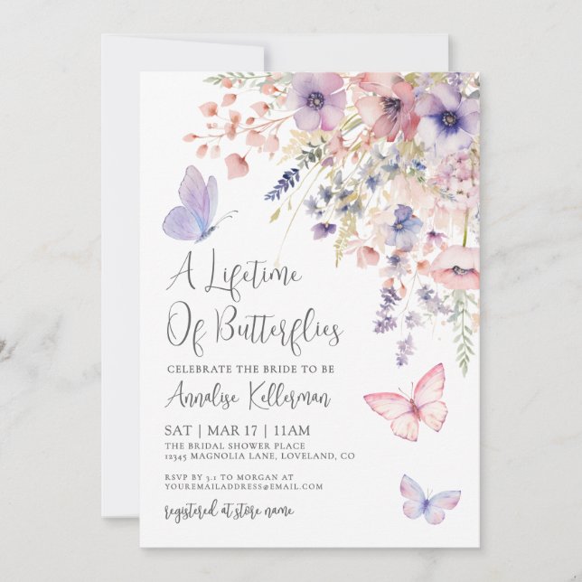 Convite Butterfly Wildflower Bridal Shower (Frente)
