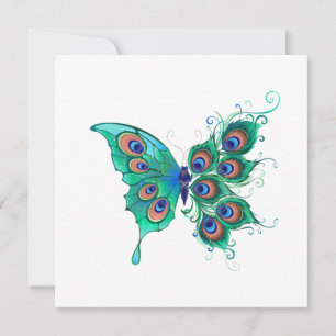 Convite Butterfly with Green Peacock Feathers