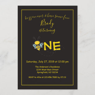 Convite Buzz sobre a primeira festa de aniversário da Bee