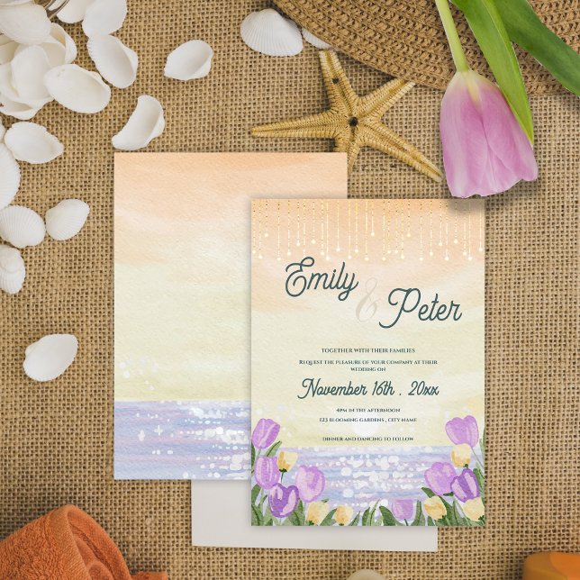 Convite “By the Sea” Watercolor Beach Wedding (“By the Sea” Watercolor Beach Wedding Invitation)