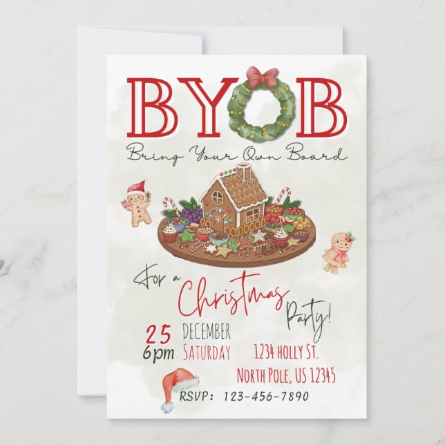 Convite BYOB Charcuterie Board Christmas Party Invite (Frente)