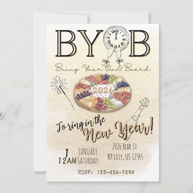 Convite BYOB Charcuterie Board New Years Eve Party Invite (Frente)