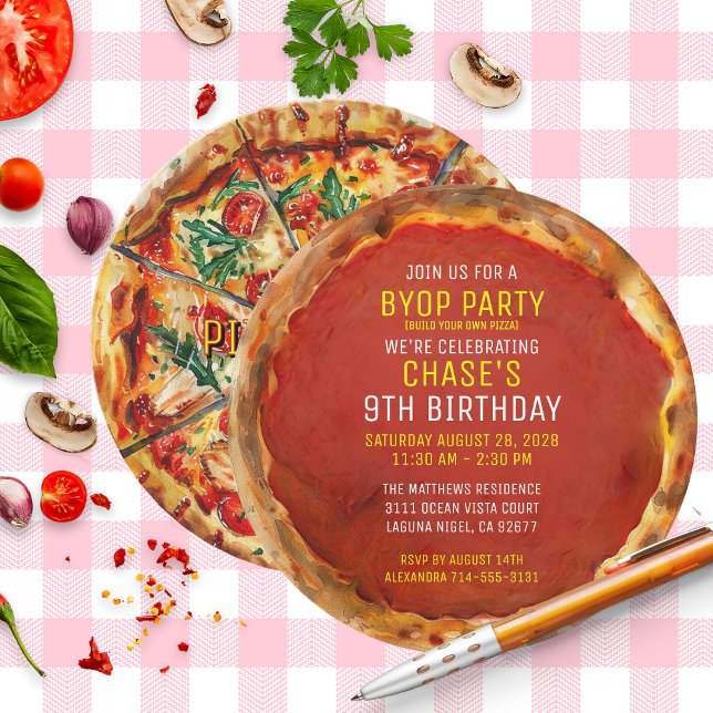 Convite BYOP Construa Sua Própria Pizza Festa de Aniversár (Criador carregado)
