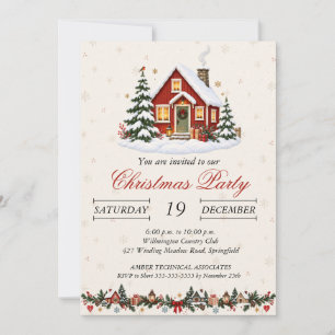 Convite Cabana de Natal Vintage Nórdica Festa de Férias