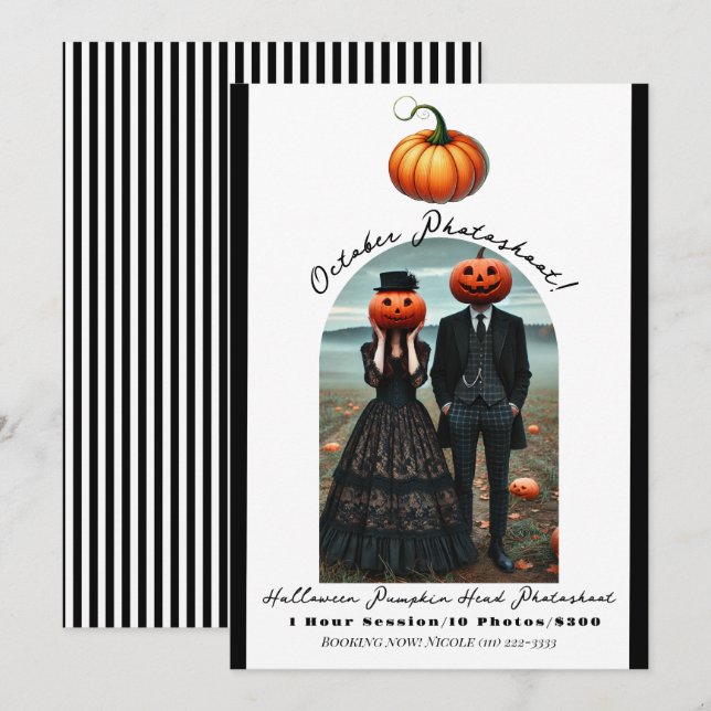 Convite Cabeça de Abóbora Fotografia de Halloween de Outon (Frente/Verso)