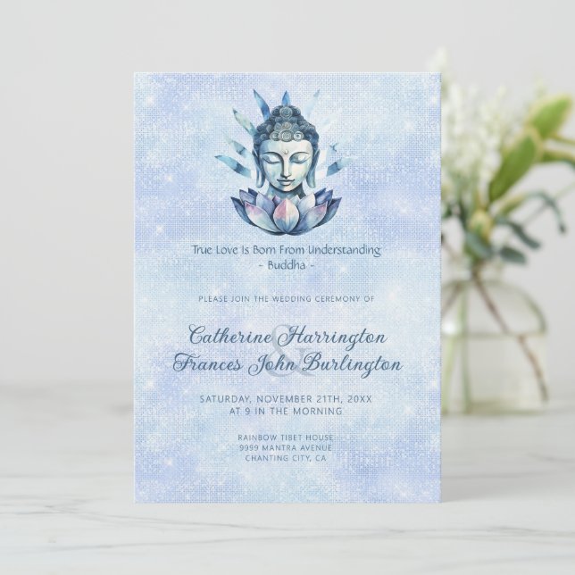 Convite Cabeça de Buda em Aquarela Cerimônia de Casamento  (Em pé/Frente)