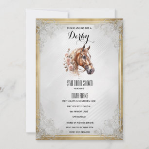 Convite Cabeça de Cavalo em Aquarela Elegante & Peônias Ro