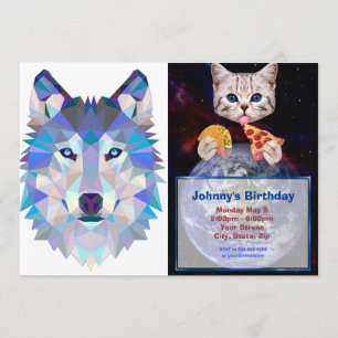 Convite Cabeça de lobo geométrico poligonal