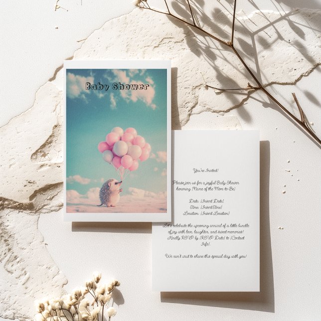 Convite Cabeça de ouriço bonita com balões de aniversário, (Criador carregado)