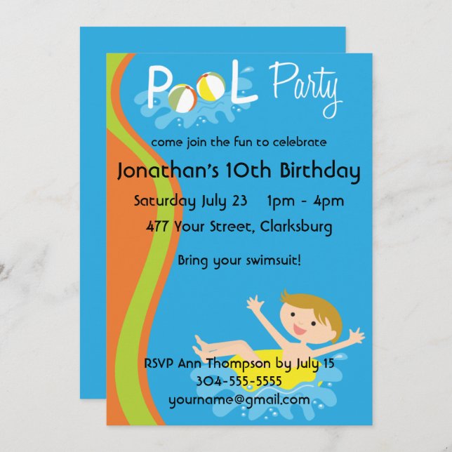 Convite Cabeça-de-Piscina (Frente/Verso)