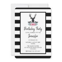 Cabeça de veado preta com Buquê cor-de-rosa Aniver