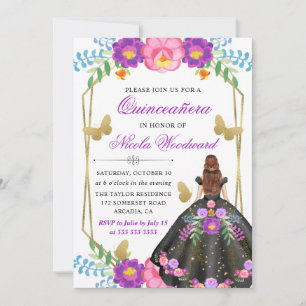 Convite Cabeça Vermelha em Vestido Floral Mexicano Quincea