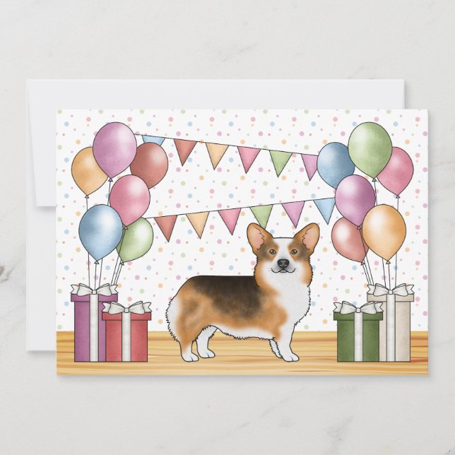 Convite Cabeça Vermelha Tri Pembroke Welsh Corgi Aniversár (Frente)