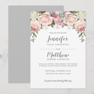 Convite Cabeçalho de casamento de rosas Sweetheart rosa be