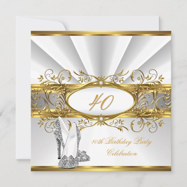 Convite Cabeçalhos Prateados Dourados do Partido aniversár (Frente)