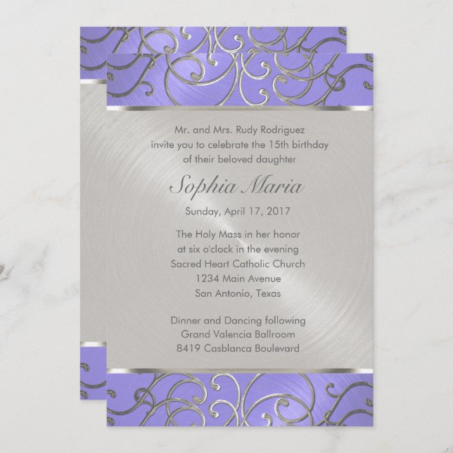 Convite Cabeças de Lavanda de Quinceanera (Frente/Verso)