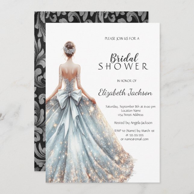 Convite Cabeças de prata,Chá de panela de vestido com bril (Frente/Verso)