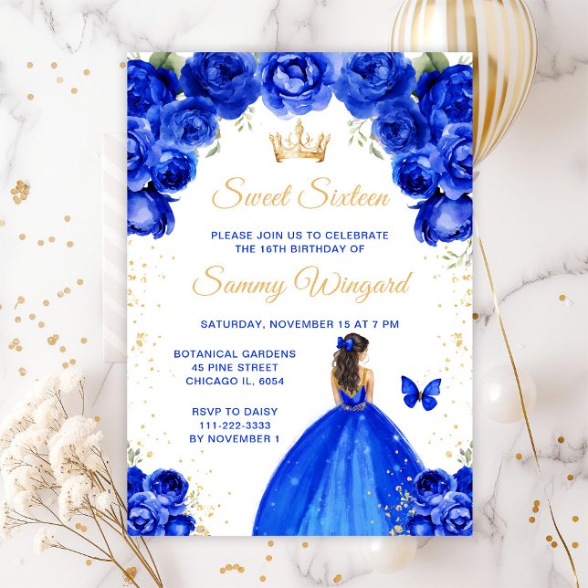 Convite Cabelo Castanho Azul Real Princesa Doce Dezesseis (Criador carregado)