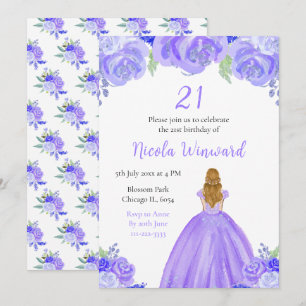 Convite Cabelo loiro Princesa Festa de aniversário Floral 