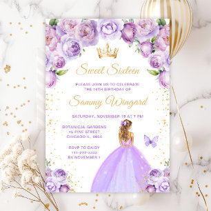 Convite Cabelo Loiro Roxo Claro Princesa Sweet Sixteen