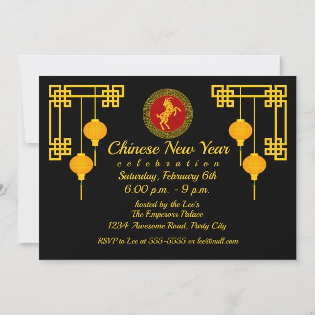 Convite Cabra Ornamenta do Ano Novo Chinês (Frente)