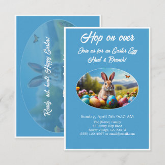 Convite Caça ao Ovo Brunch Easter Bunny azul - 