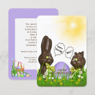 Convite Caça ao Ovo da Páscoa com coelho de chocolate