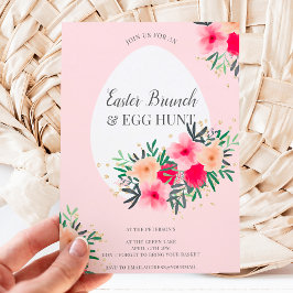 Convite Caça ao ovo de brunch com páscoa floral cor-de-ros