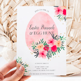 Convite Caça ao ovo de brunch com páscoa floral cor-de-ros