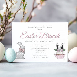 Convite Caça ao Ovo de Brunch de Páscoa Rosa Fofa