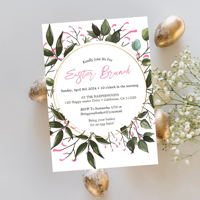Convite Caça ao ovo de brunch floral com páscoa de aquarel (Criador carregado)