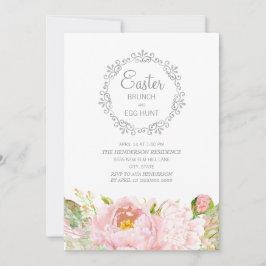 Convite Caça ao Ovo de Páscoa Brunch Floral Rosa Elegante