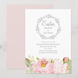 Convite Caça ao Ovo de Páscoa Brunch Floral Rosa Elegante