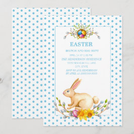 Convite Caça ao Ovo de Páscoa com Coelhinho Floral Brunch