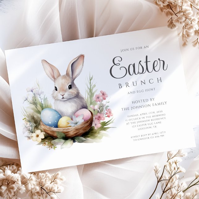 Convite Caça ao Ovo de Páscoa do Coelho Moderno e Brunch d (Modern Bunny Egg Hunt And Easter Brunch Invitation)