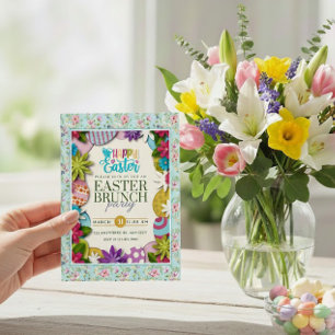 Convite Caça ao Ovo de Páscoa Floral Colorida em estilo de
