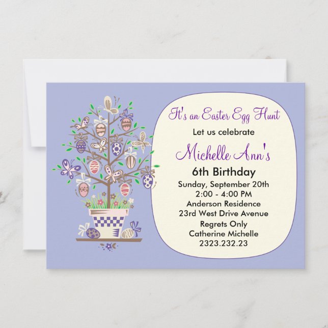 Convite Caça ao Ovo de Páscoa Lovely Lavender (Frente)